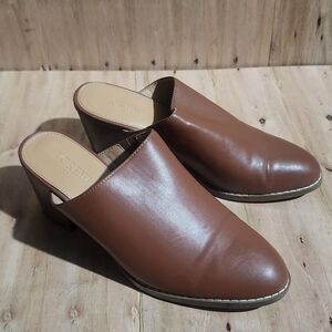 J. Crew Factory Brown Round Toe Blocked Heeled Mules Size 7.5